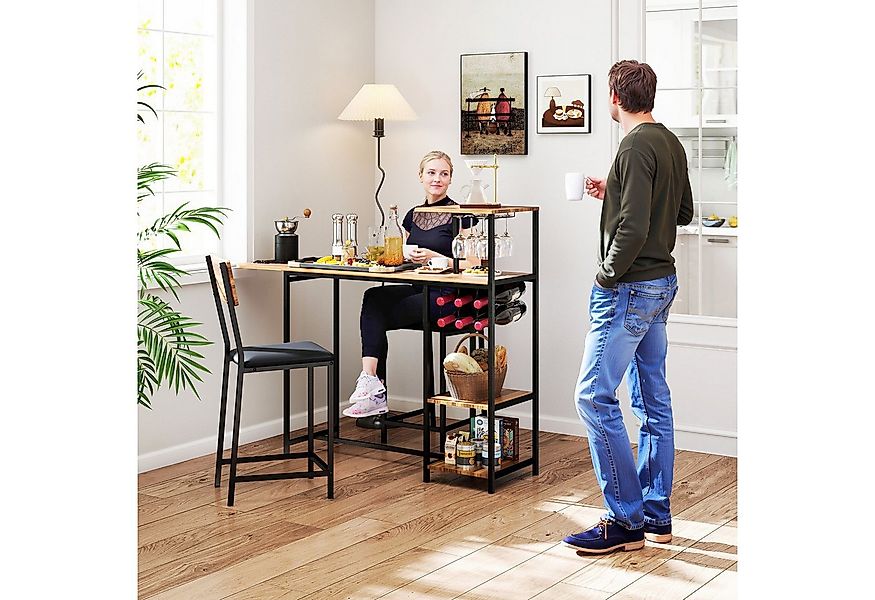 HOMCOM Bargruppe mit klappbar Küchentisch, Weinglashalter, Ablage, 2 Barstü günstig online kaufen