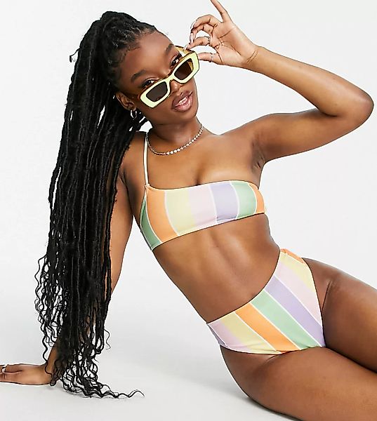 COLLUSION – Bikinislip aus recyceltem Material mit hohem Bund und Streifen günstig online kaufen