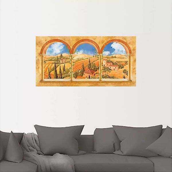 Artland Wandbild "Drei Torbögen mit Blick in die Toskana", Fensterblick, (1 günstig online kaufen