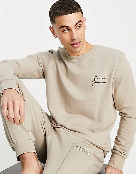 Jack & Jones Premium – Lounge-Sweatshirt in Beige mit Schriftzug-Logo-Neutr günstig online kaufen