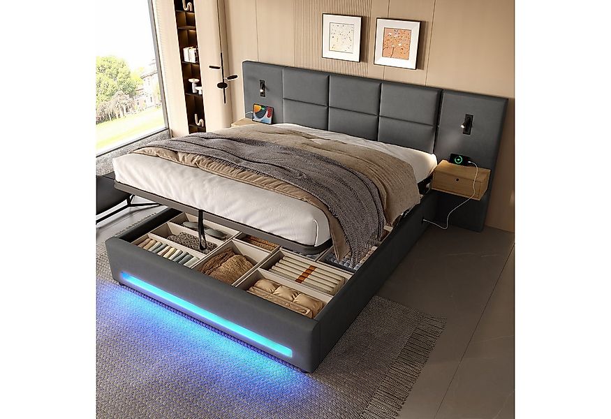 STILVORA Polsterbett 180X200 mit Bettkasten,Jugendbett Bettgestell mit LED, günstig online kaufen