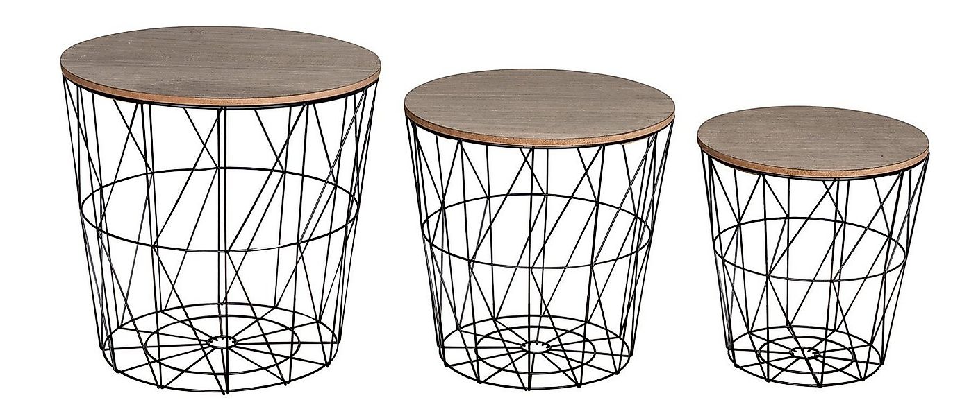 Levandeo® Couchtisch, 3er Set Beistelltisch Schwarz Braun Metall Metallkorb günstig online kaufen