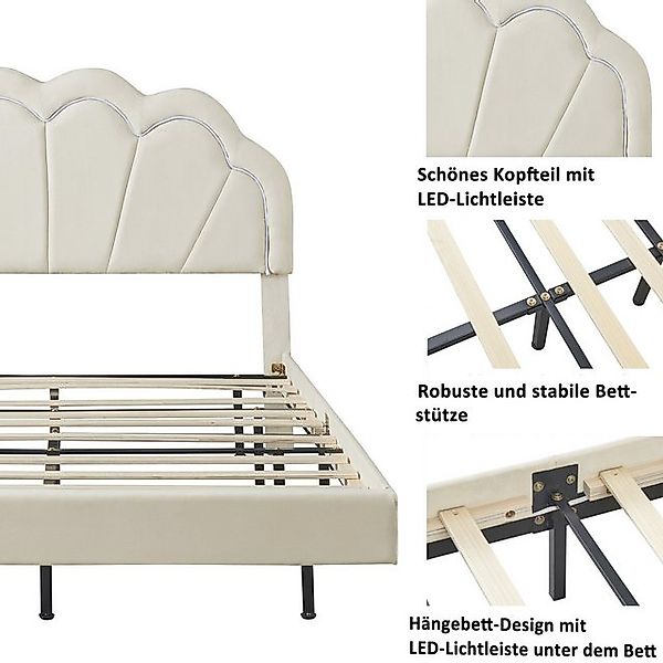 STILVORA Polsterbett 140x200 Kinderbett mit Matratze,Bettgestell mit LED-Le günstig online kaufen