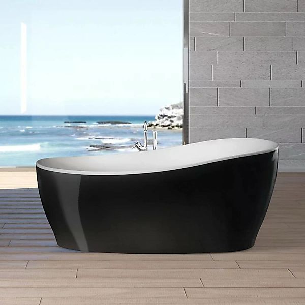 Freistehende Badewanne Aviva 180 cm x 85 cm Schwarz-Weiß günstig online kaufen