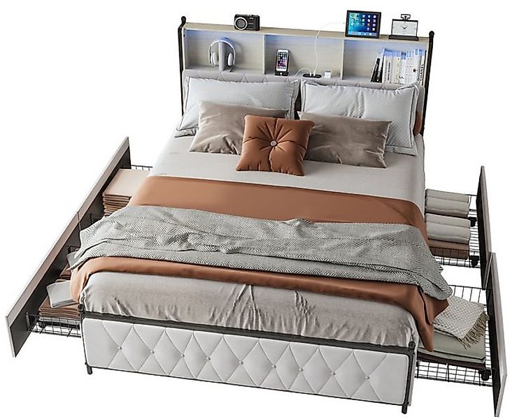 FUROKOY Stauraumbett Doppelbett Polsterbett mit 4 Schubladen und USB+Type C günstig online kaufen