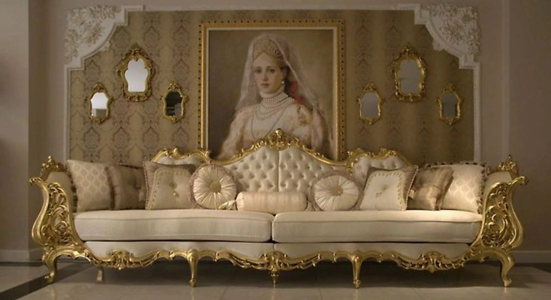 Casa Padrino Sofa Luxus Barock Wohnzimmer Sofa Creme / Gold 360 x 100 x H. günstig online kaufen