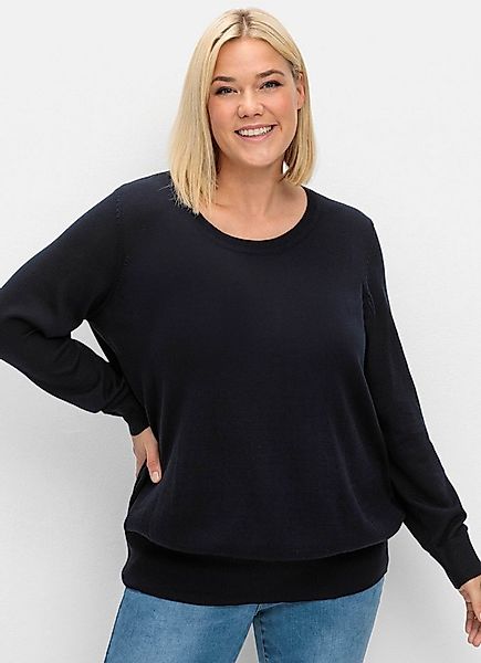Sheego Strickpullover Rundhalspullover Langarm aus leichtem Strick, mit Rip günstig online kaufen