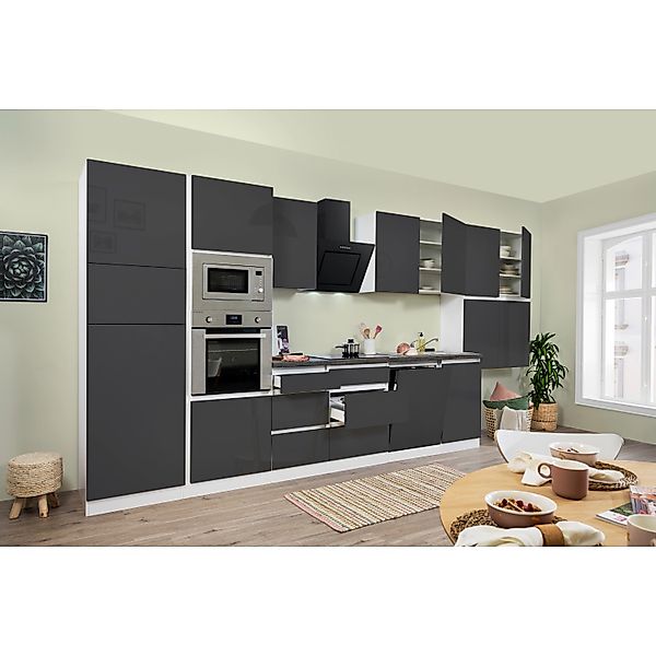 Respekta Premium Küchenzeile Grifflos 445 cm Grau Hochglanz-Weiß günstig online kaufen