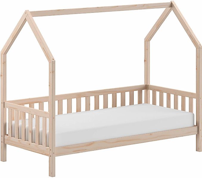 Vipack Hausbett "Cabane, mit Dachaufbau und Sprossenumrandung in Landhaus-O günstig online kaufen