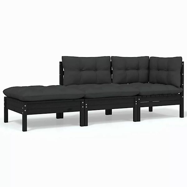 3-tlg. Garten-lounge-set Mit Kissen Schwarz Massivholz Kiefer günstig online kaufen