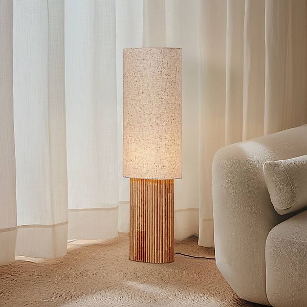 Lindby Stehleuchte Kimiko, Höhe 100 cm, Holz, Textil, E27 günstig online kaufen