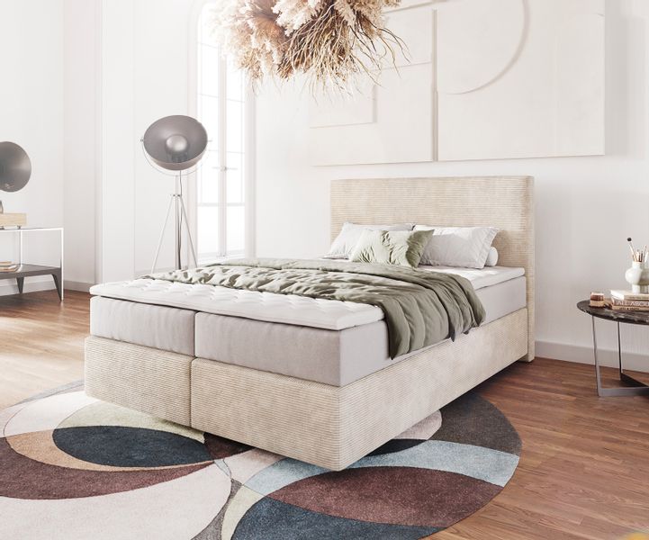 Boxspringbett Dream-Well 140x200 cm Cord Beige mit Taschenfederkernmatratze günstig online kaufen