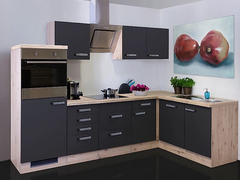 Flex-Well Exclusiv Winkelküche Lara 280 x 170 cm Anthrazit Matt-San Remo Ei günstig online kaufen
