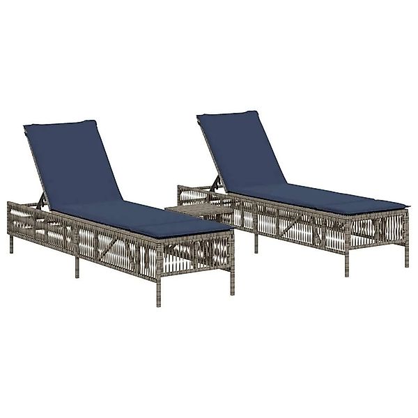 vidaXL Sonnenliegen 2 Stk mit Tisch Grau Poly-Rattan 4002752 günstig online kaufen
