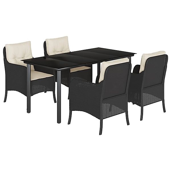 vidaXL 5-Tlg Garten-Essgruppe mit Kissen Schwarz Poly Rattan 3211916 günstig online kaufen