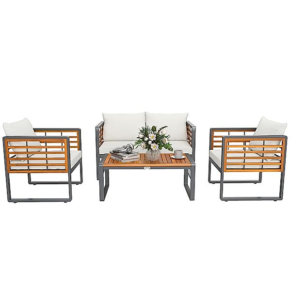 Outsunny Akazienholz Gartenmöbel Set Sitzgruppe für 4 Personen Gartenlounge günstig online kaufen