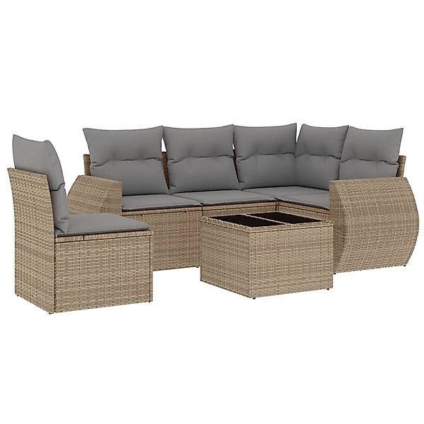 vidaXL 6-Tlg Garten-Sofagarnitur mit Kissen Beige Poly Rattan 3221378 günstig online kaufen