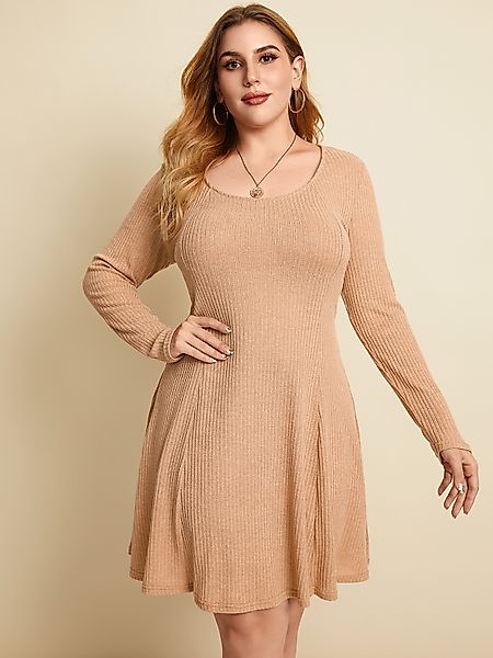 YOINS Plus Größe Rundhalsausschnitt Rippstrick lange Ärmel Mini Kleid günstig online kaufen