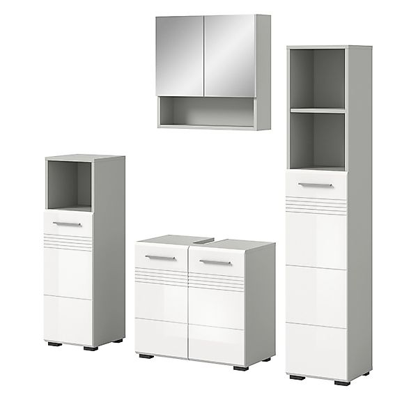 Inn.Furn Badmöbel-Set 4-teilig Weiß Hochglanz Grau 150 cm Soft-Close Carlo günstig online kaufen