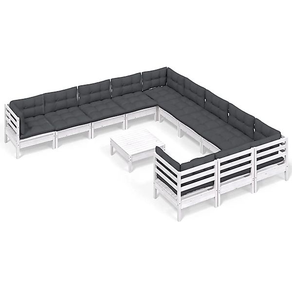 vidaXL 12-Tlg Garten-Lounge-Set mit Kissen Weiß Kiefernholz 3097026 günstig online kaufen