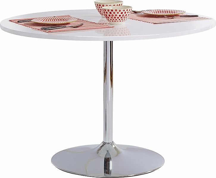 OTTO home Esstisch Trompet, rund, Ø110 cm, Tischplatte weiß Hochglanz, Trom günstig online kaufen