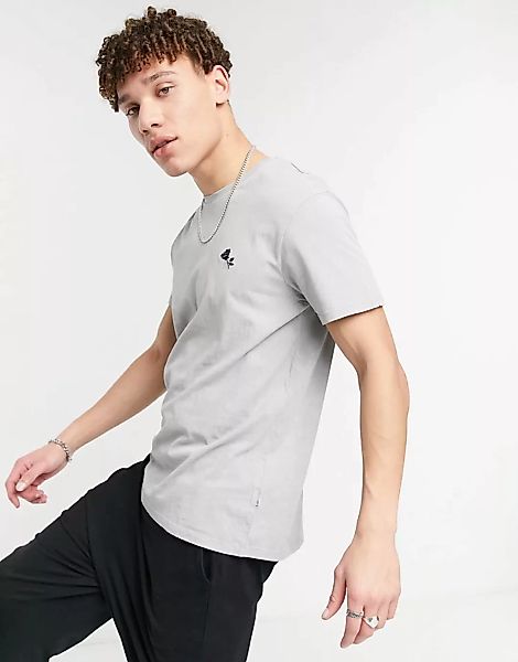 Burton Menswear – T-Shirt mit Rosenstickerei in verwaschenem Grau günstig online kaufen