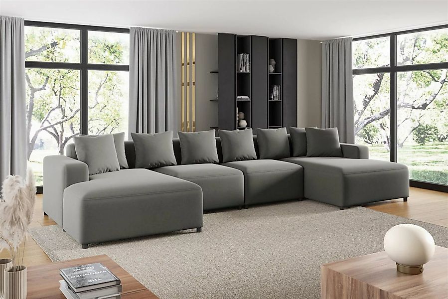 Fun Möbel Wohnlandschaft Sofa U-Form MEGAN in Stoff Salvador, Rücken echt b günstig online kaufen