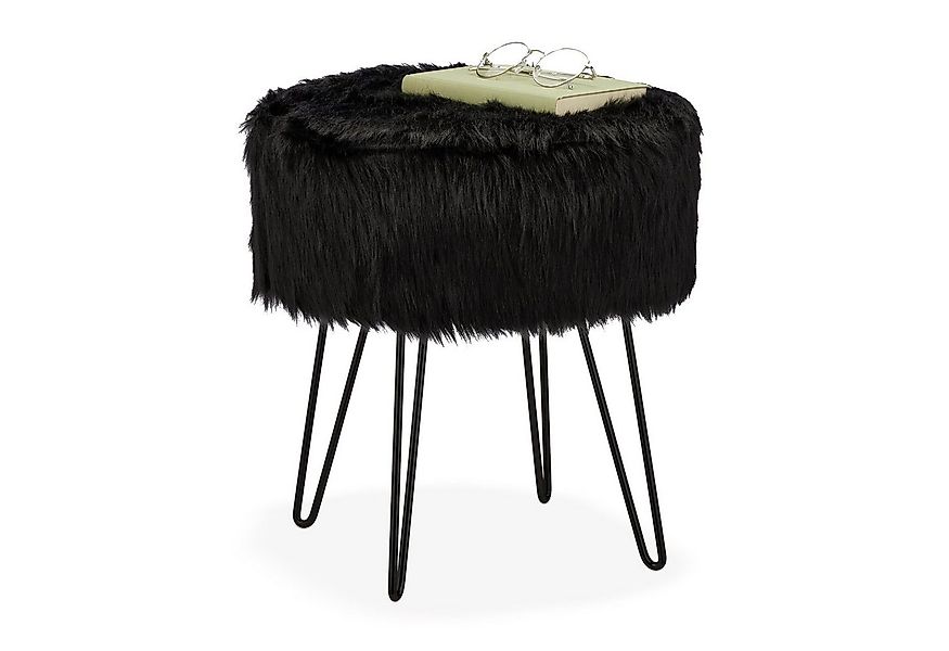 relaxdays Sitzhocker Fellhocker schwarz günstig online kaufen