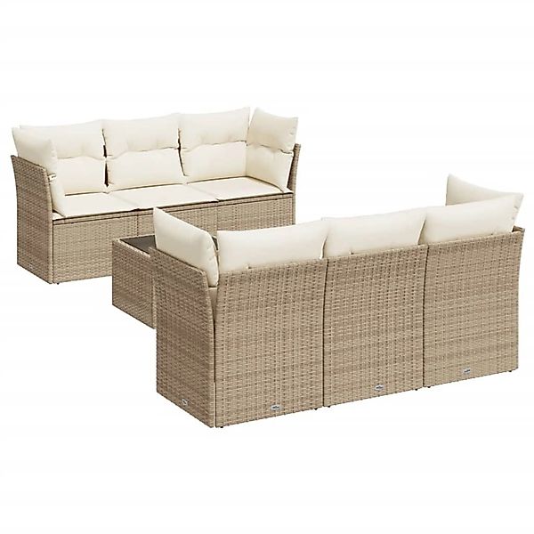 vidaXL 7-Tlg Garten-Sofagarnitur mit Kissen Beige Poly Rattan 3249097 günstig online kaufen