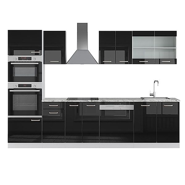 Vicco Küchenzeile R-Line Schwarz Hochglanz/Weiß, 300cm günstig online kaufen