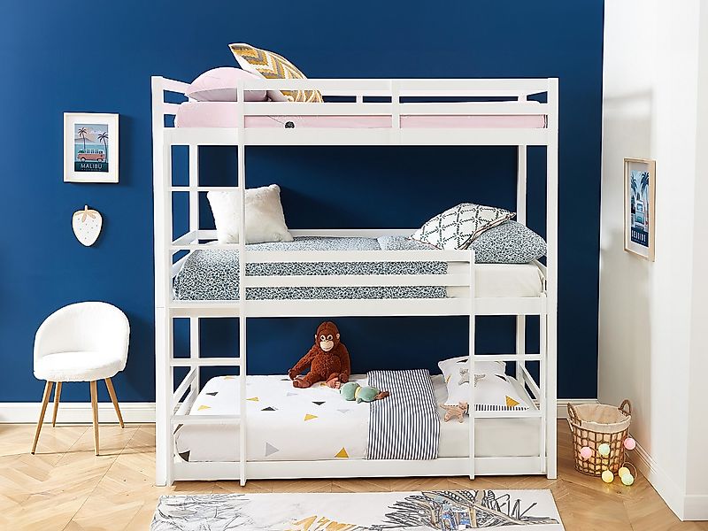 Etagenbett 3 Personen - Kiefernholz - 3 x 90 x 200 cm - Weiß - VAGAR günstig online kaufen