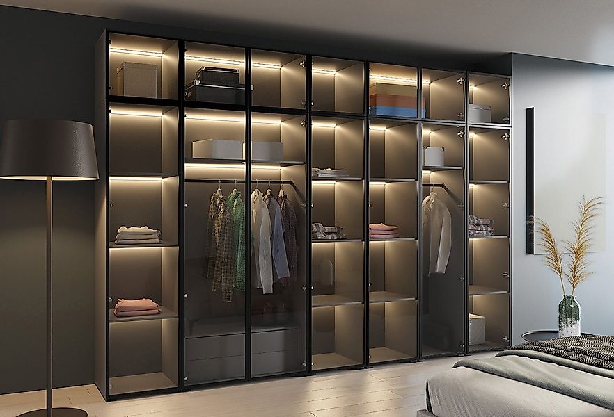 Compleo Drehtürenschrank mit Glasfront, Pefekt Garderobe, LED-Beleuchtung S günstig online kaufen