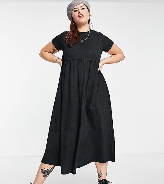 ASOS DESIGN Curve – Midaxi-Hängerkleid aus T-Shirt-Stoff in verwaschenem Sc günstig online kaufen