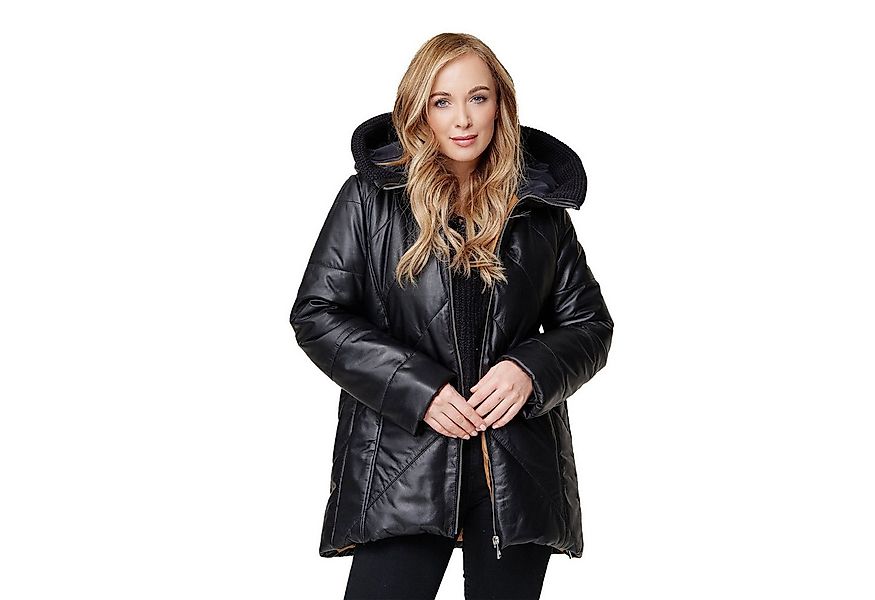 S&A Ledermoden Lederjacke Mandy Kapuze mit Strickrand günstig online kaufen