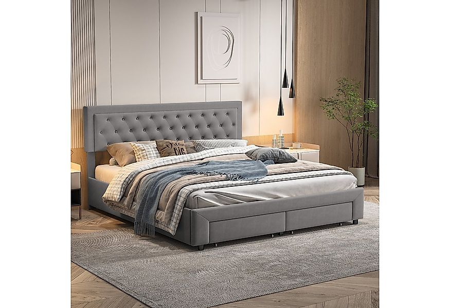 Furnishings Home Polsterbett Doppelbett Stauraumbett, Mit 2 Schubladen + Be günstig online kaufen