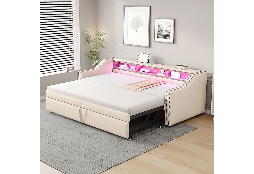 Flieks Daybett, Ausziehbares Polsterbett Schlafsofa 90/180x200cm mit USB-La günstig online kaufen