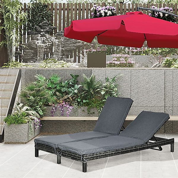 Outsunny Polyrattan Sonnenliege Gartenliege für 2 Personen Relaxliege 5-stu günstig online kaufen