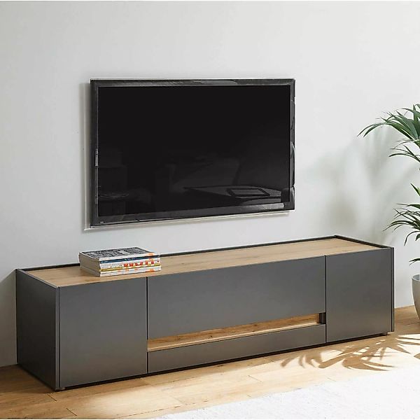 Lomadox TV Lowboard modern CRISP-61 in anthrazit mit Absetzungen in Wotan E günstig online kaufen