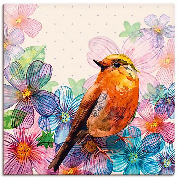 Artland Leinwandbild »Florale Karte im Retro Design« Vögel 1 Stk. tlg. auf günstig online kaufen