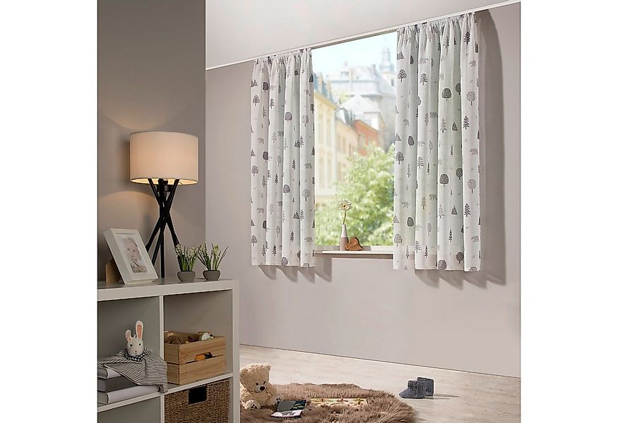 heimtexland Vorhang Kindergardine Skandi-Stil Dekoschal Wald Bär Grau (1 St günstig online kaufen
