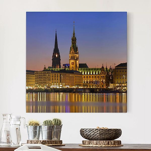 Leinwandbild Hamburg - Quadrat Hamburger Panorama günstig online kaufen