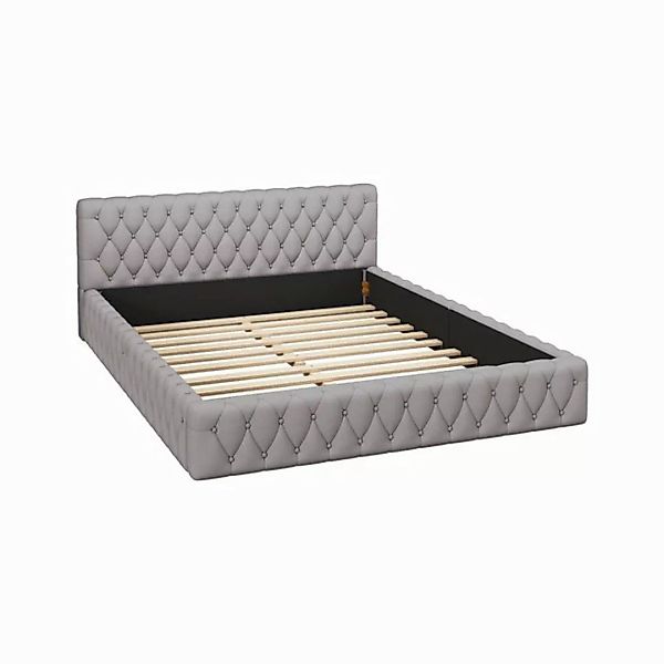 Odikalo Polsterbett Jugend-Doppelbett hautfreundlichem Velours Beige/Grau14 günstig online kaufen