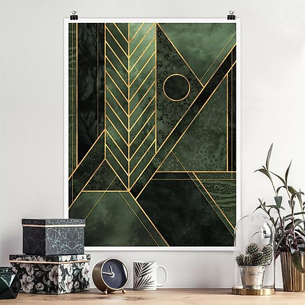 Poster Kunstdruck - Hochformat Geometrische Formen Smaragd Gold günstig online kaufen