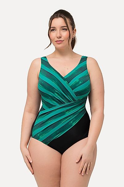 Ulla Popken Badeanzug Badeanzug Streifen Wickeloptik günstig online kaufen
