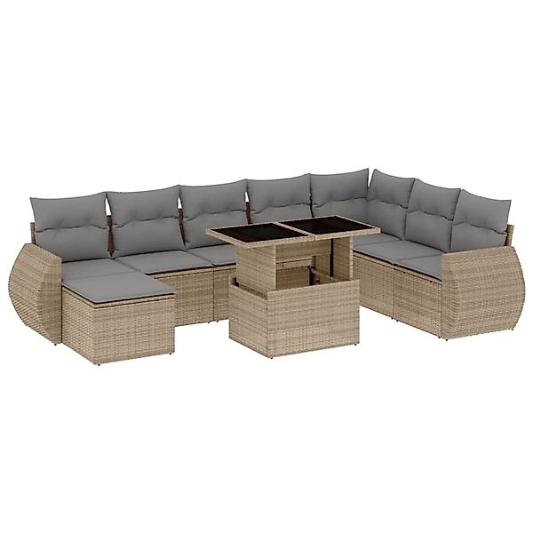 vidaXL 9-Tlg Garten-Sofagarnitur mit Kissen Beige Poly Rattan 3268729 günstig online kaufen