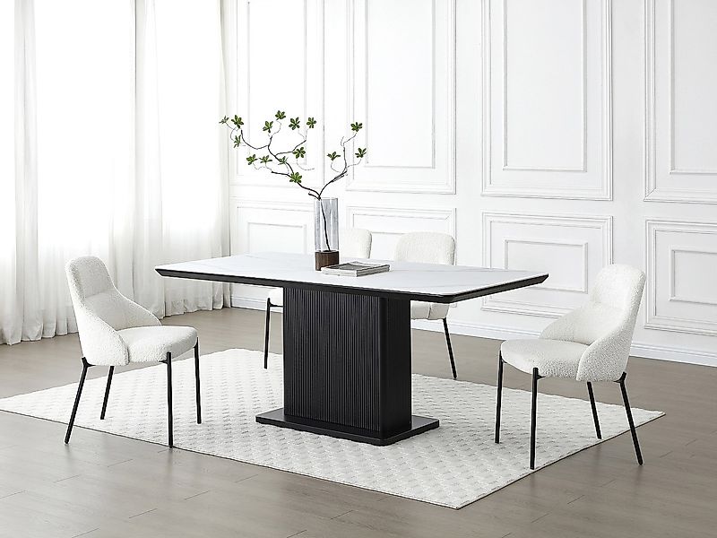 Esstisch - 6 Personen - Keramik & MDF - Marmor-Optik Weiß & Schwarz - LAOMI günstig online kaufen