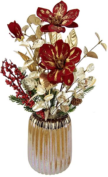 Winterliche Kunstpflanze Gesteck mit Magnolie in günstig online kaufen