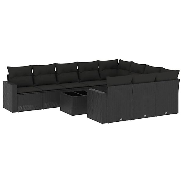 vidaXL 11-Tlg Garten-Sofagarnitur mit Kissen Schwarz Poly Rattan 3219485 günstig online kaufen