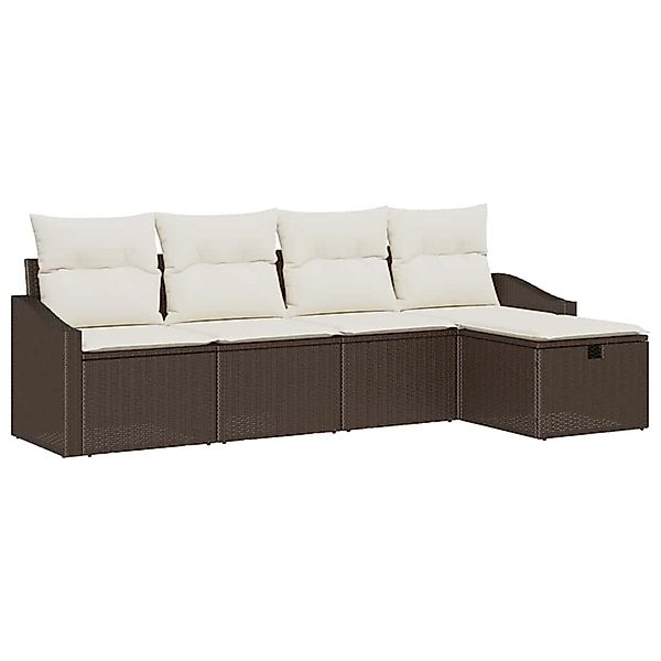 vidaXL Garten-Sofa-Set mit Kissen 5-Tlg Braun Poly Rattan 3359257 günstig online kaufen