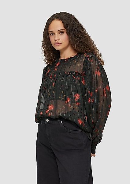 QS Langarmbluse Transparente Chiffon-Bluse mit Glitzergarn Rüschen günstig online kaufen